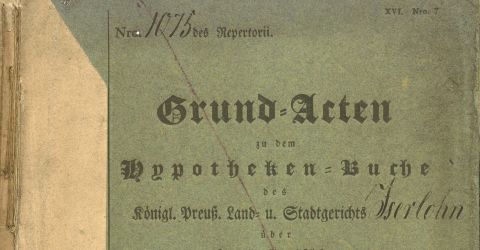 Deckblatt der Grundakte zum Grundstück des Postgebäudes, heute: Alte Post, Theodor-Heuss-Ring 5 (Landesarchiv NRW Abt. Westfalen, Bestand Q 541g Nr. 4410)