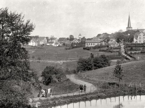 Halver Stadtansicht mit Kirchturm um 1908 Archiv Heimatverein