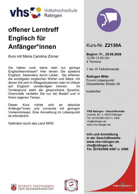 VHS Lerntreff Englisch für Anfänger*innen