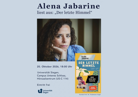 Plakat: Alena Jabarine "Der letzte Himmel" (Grafik: Universität Siegen)